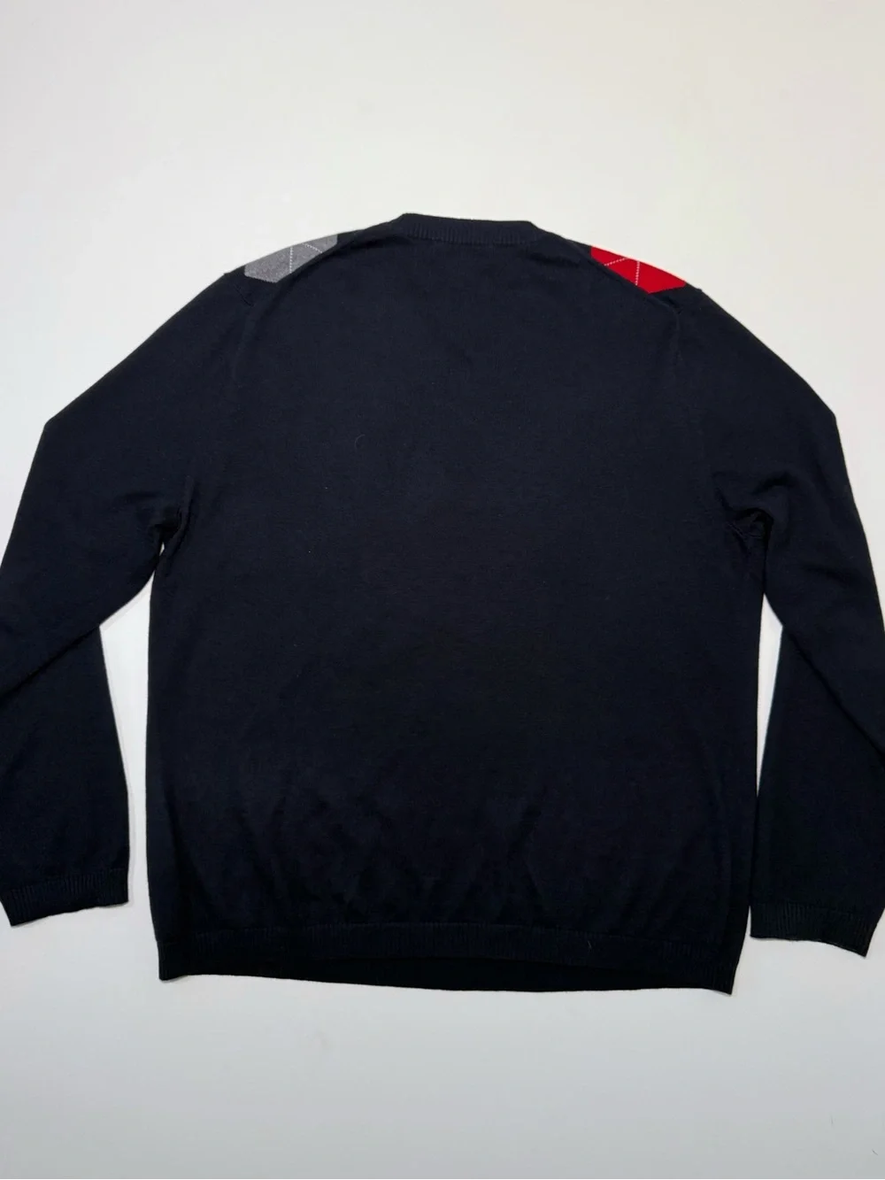 Banana Republic cotton cashmere v-neck sweater, navy, red & gray argyle, large